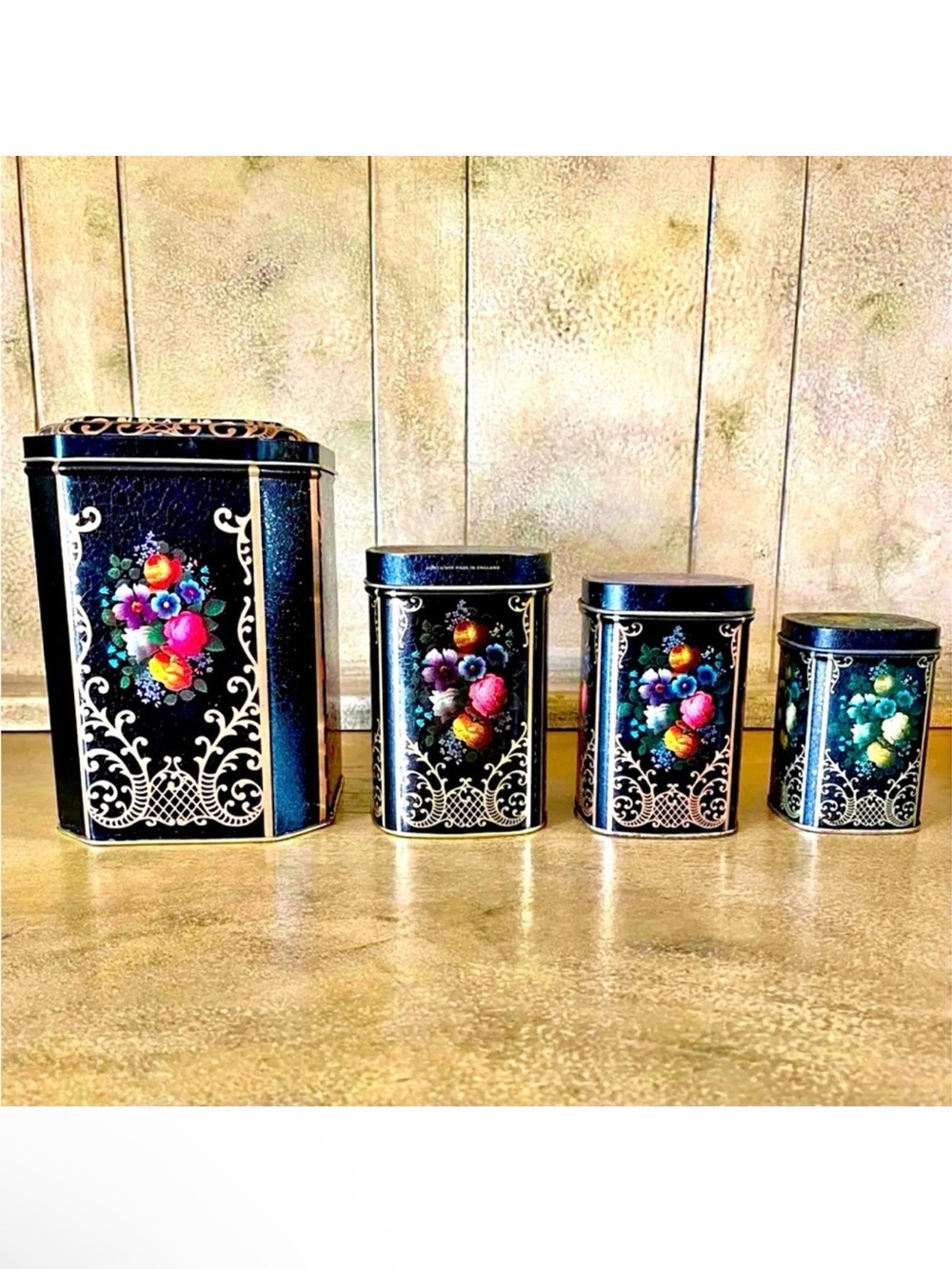 Vintage 1985 Full Set of Nesting Tea Tins